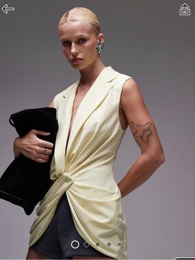 ASOS Pale Yellow Sleeveless Twist-Front Blazer NWT